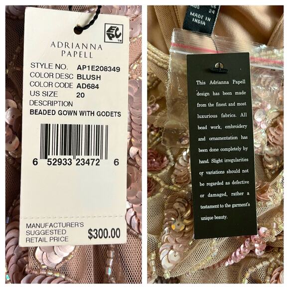 Adrianna Papell New Gown Beaded Sequin Godet Pleats Blush Pink Women’s Size 20 - Picture 14 of 15